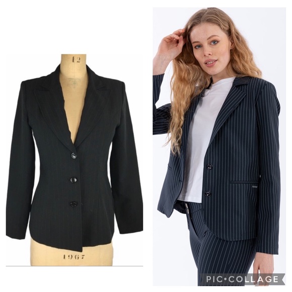 3/$30 Garage Y2K Vintage Pinstriped Dark Academia Blazer - Picture 1 of 10